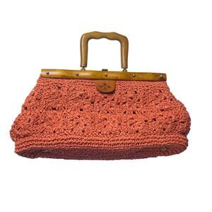 Patricia Nash Carmen Rose Natural Wooden Frame Crochet Handbag Boho Satchel